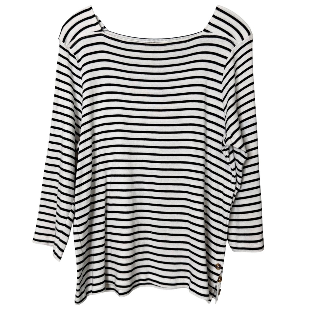 Chico's The Ultimate Tee Women L White Black Stripe Supima Cotton Preppy Coastal
